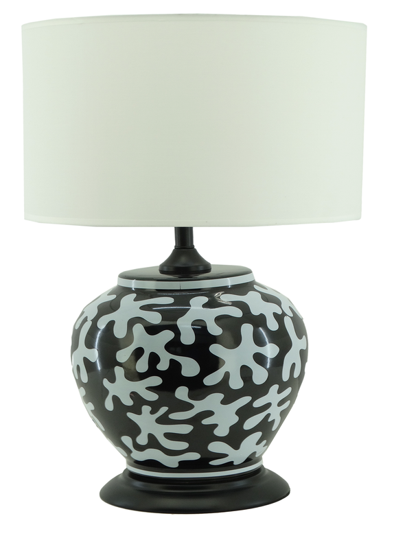 MK1489, Black & White Ceramic Table Lamp - 25''