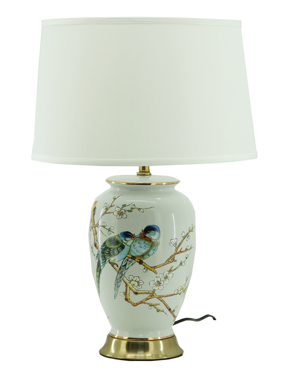 MK1800, White Floral Ceramic Table Lamp - 25''