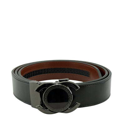 V533B, Valentini Men's Leather Track Belt - Blk (One Size)