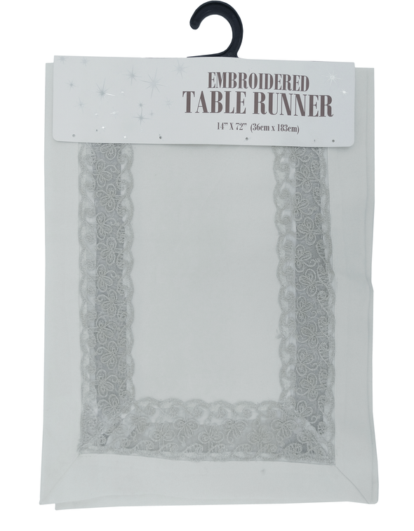 YMF Luxury Embroidered Table Runner 14X54 White