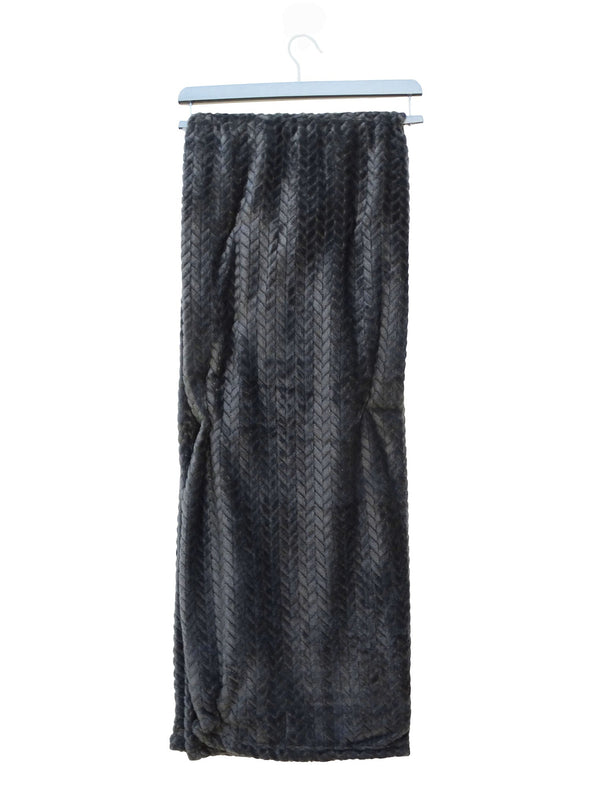 Herringbone Velvet Plush Throw (Oversized) Charcoal