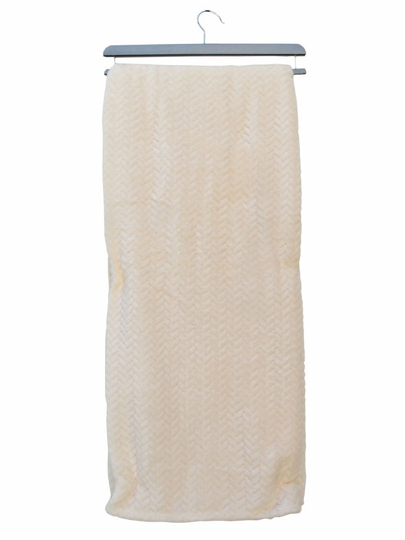 Herringbone Velvet Plush Throw (Oversized) Ivory