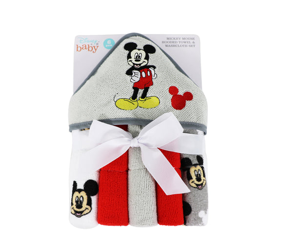 64313, Disney Mickey Mouse 6pc Hooded Towel & Washcloth Set