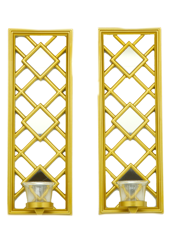 2 PC Wall Mounted Candle Holders W/Mirror