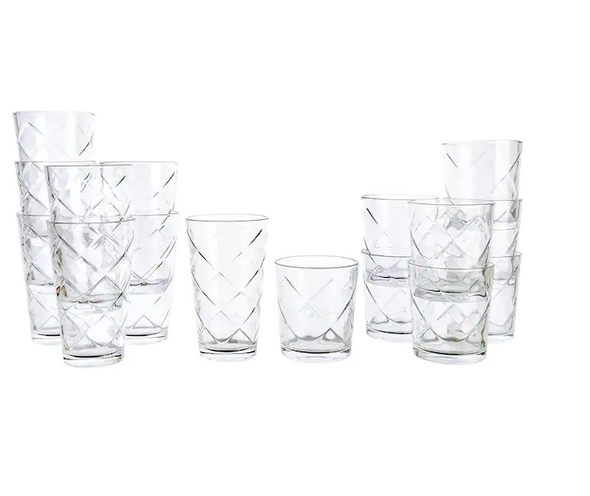 Lattice 16pc Glass Drinkware Set