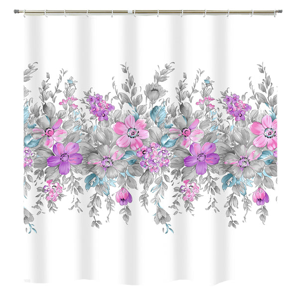 Beauty Floral Fabric Shower Curtain With 12 Metal Grommets