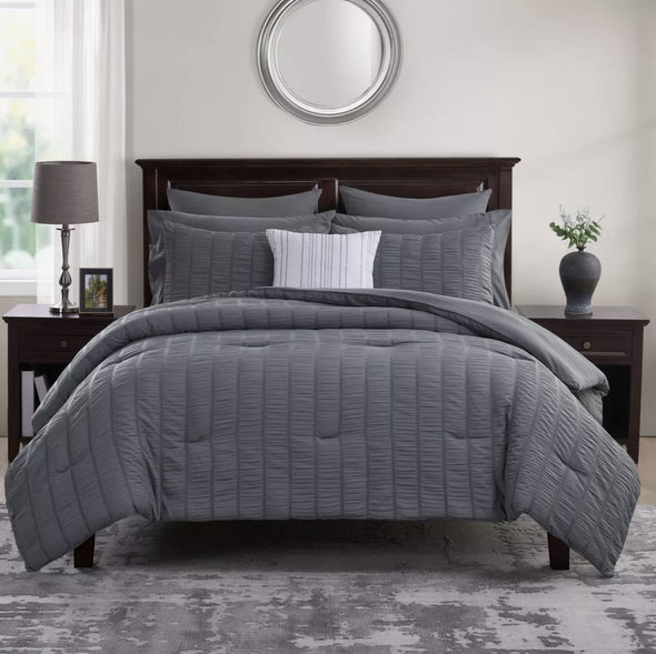 10 PC Brook Beverly Hills King Comforter Set Grey