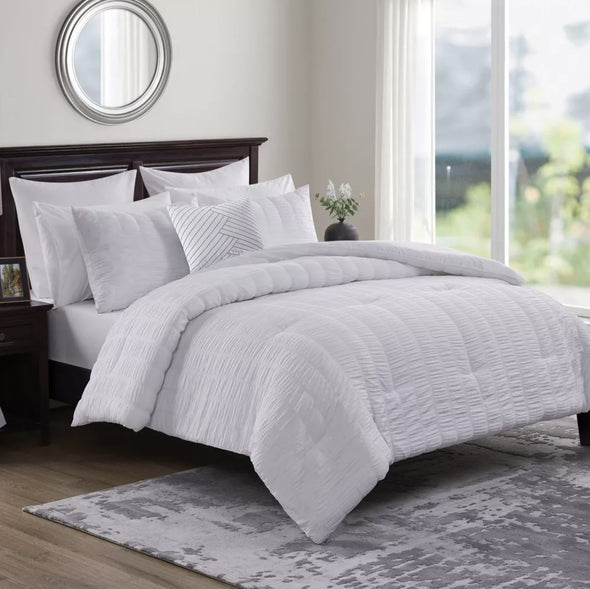 10 PC Dixee Beverly Hills Queen Comforter Set White