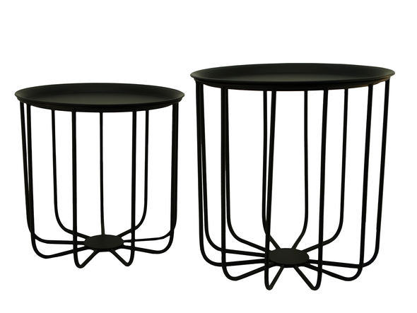 2 Metal Wire Round Side Tray Table with Removable Top (Black)