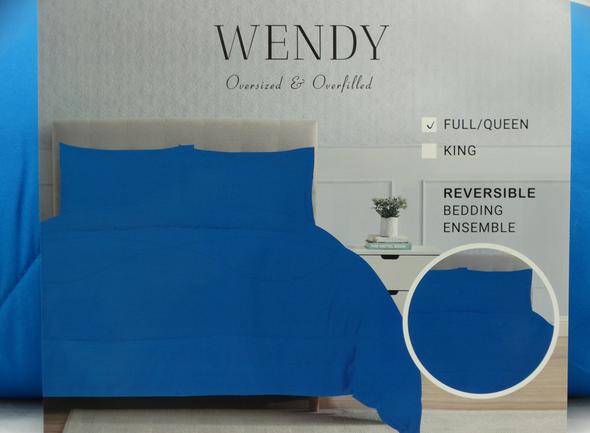 3PC Wendy Reversible Bedding Ensemble Full/Queen Comforter Set (Blue)