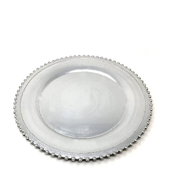 Round Beaded Edge Silver Charger Plate