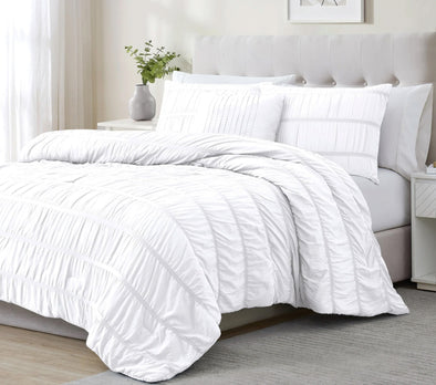 Electra Premium and Soft 4 PC Seersucker Queen Comforter Set White