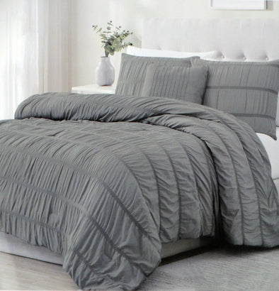 Electra Premium and Soft 4 PC Seersucker Queen Comforter Set Grey