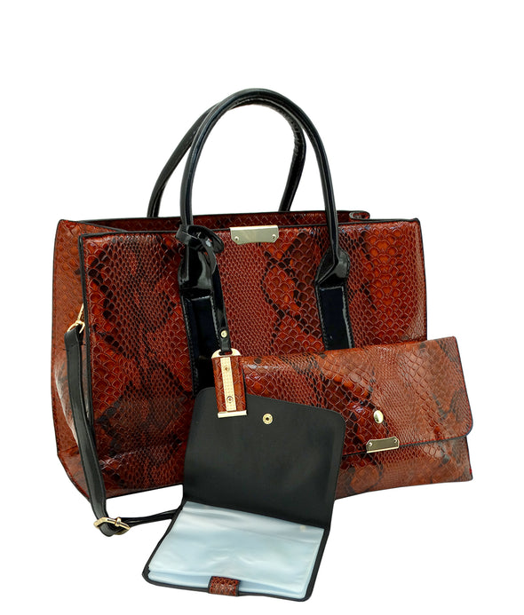 Ladies' Fashion 3 PC Crocodile Print Handbag