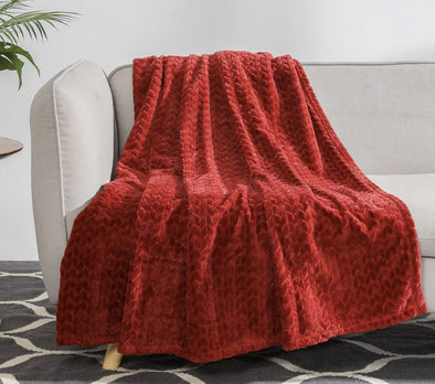 Herringbone Velvet Plush Throw (Oversized) Red