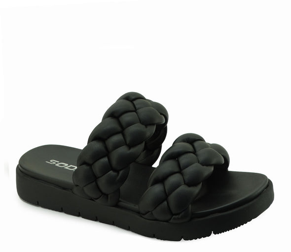 Women's Popup-S Braided  Black PU Sandals