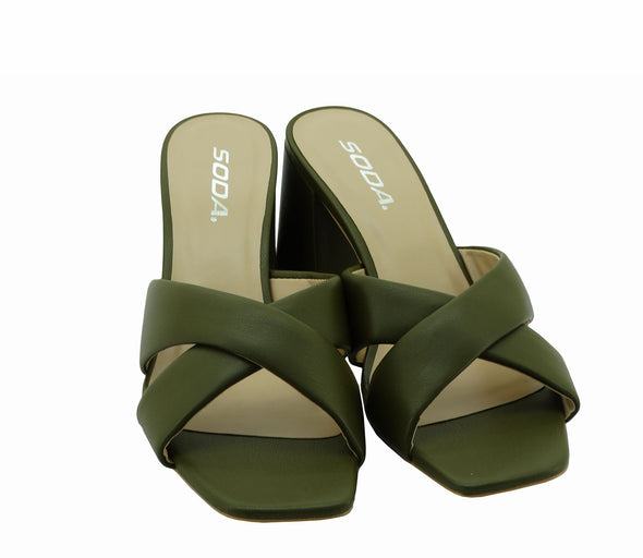 Women's Twist-S Olive PU Heeled Sandals