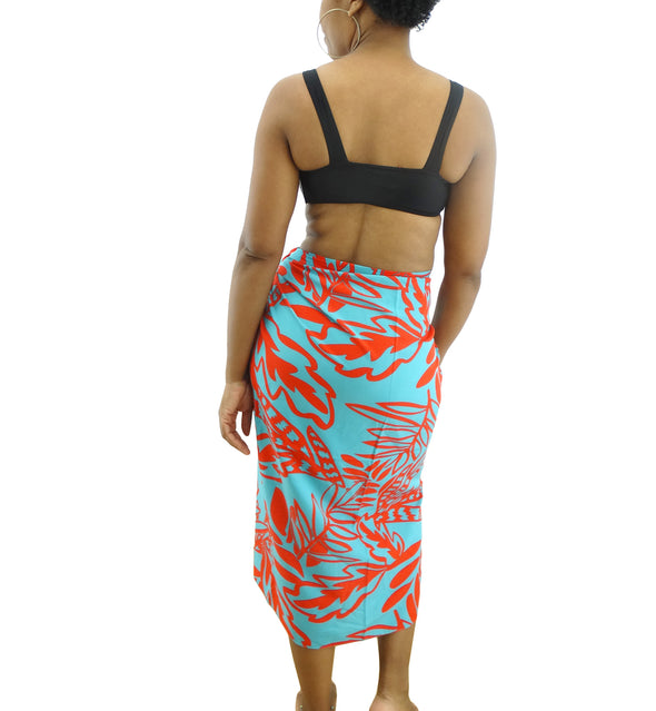 Ladies' Accessories By PK Wrapped Cover Up Leaf Printed Skirt Aqua