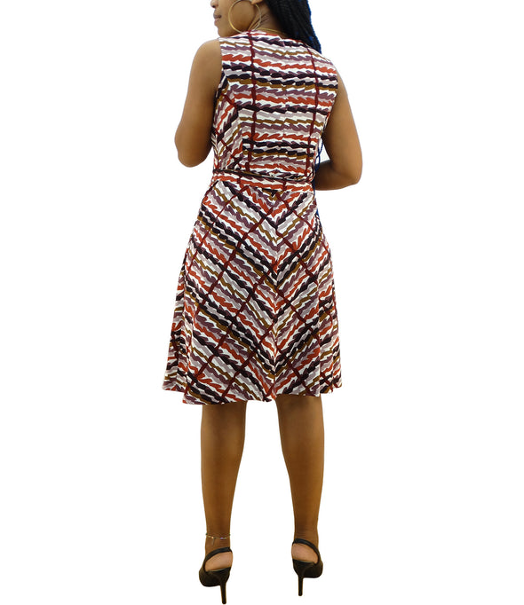 Ladies' ILE Sleeveless Multi-Colored Belted Dress