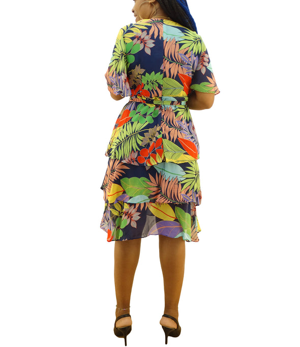Ladies' Jessica Rose S/S Printed, Layered Chiffon Dress