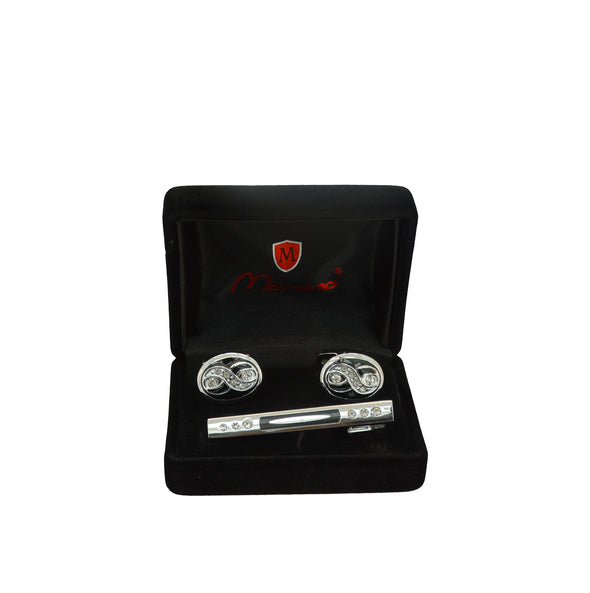 Men's Silver & Black Tie Pin and Cufflink Set