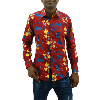 Men's L/S Floral Printed Shirt Burgundy