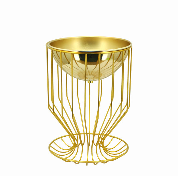 Gold Metal Planter W/Stand