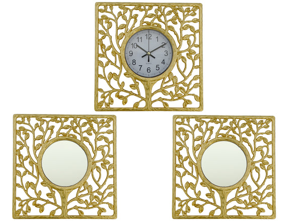 3 Piece Square Decorative Clock With Wall Mirror Set