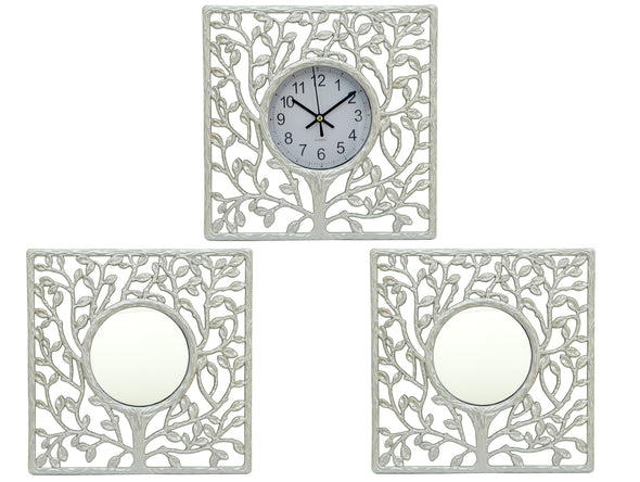 3 Piece Square Decorative Clock With Wall Mirror Set
