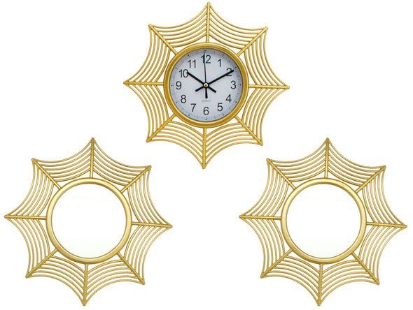 3 Piece Decorative Clock With Wall Mirror Set