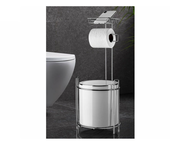 Vialex Elite Toilet Paper Holder & Dustbin Stand Round
